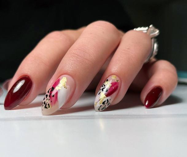 Beauteous Girls Maroon White Nails