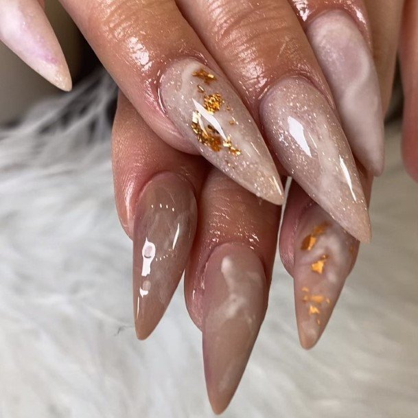 Beauteous Girls Nude Marble Nails