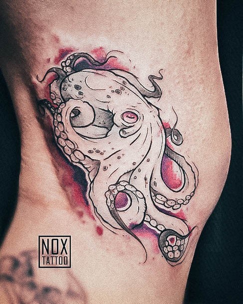 Beauteous Girls Octopus Tattoos Red Ink