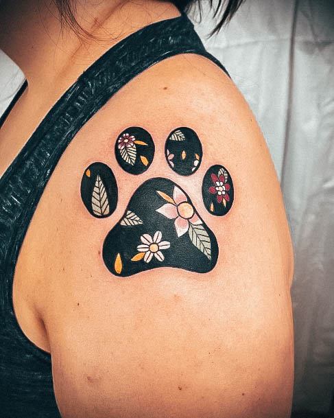 Beauteous Girls Paw Print Tattoos Upp Arm Blackwork