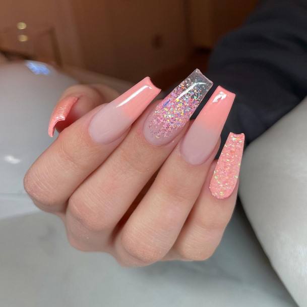 Beauteous Girls Peach With Glitter Nails