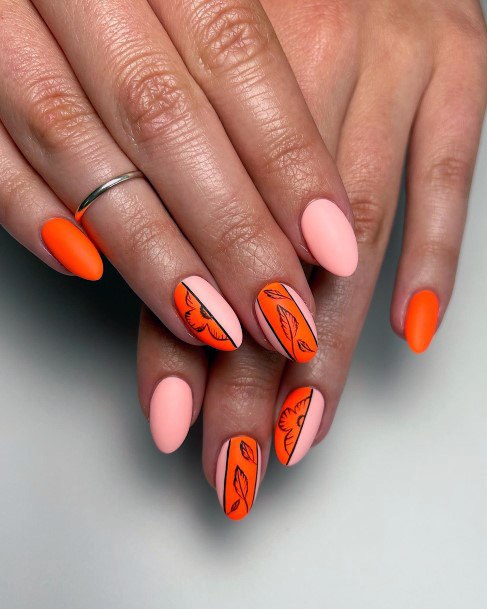 Beauteous Girls Pink And Orange Nails