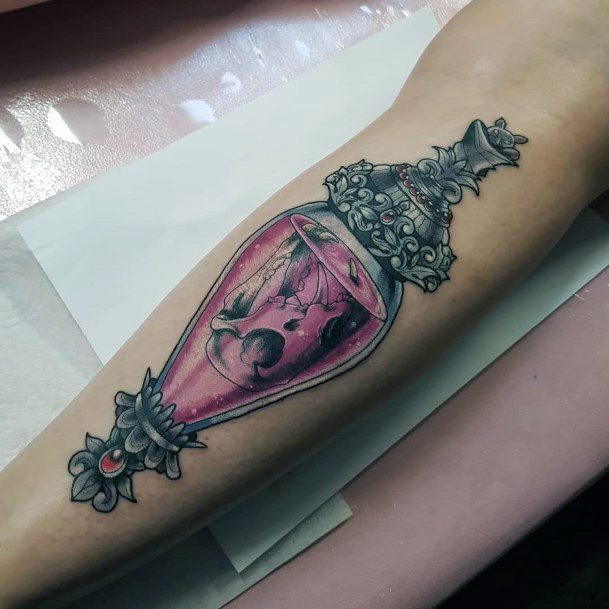 Beauteous Girls Poison Bottle Tattoos