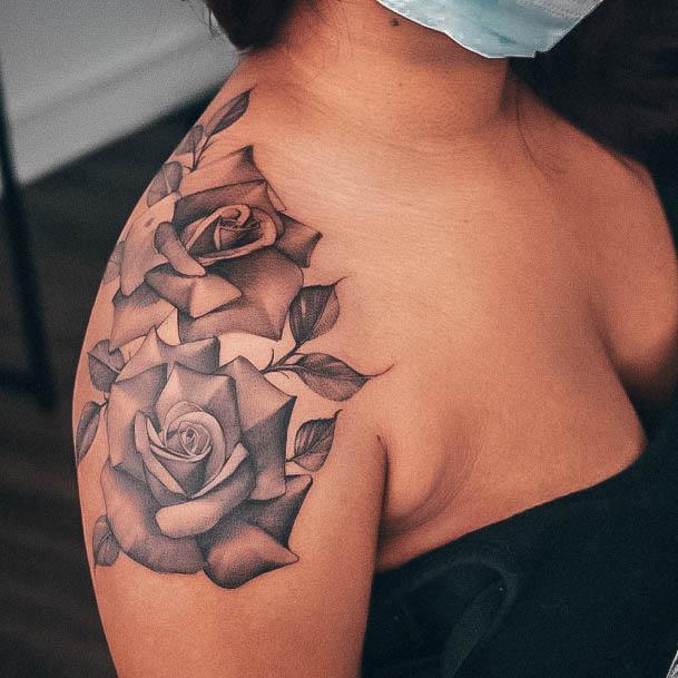 Beauteous Girls Rose Shoulder Tattoos