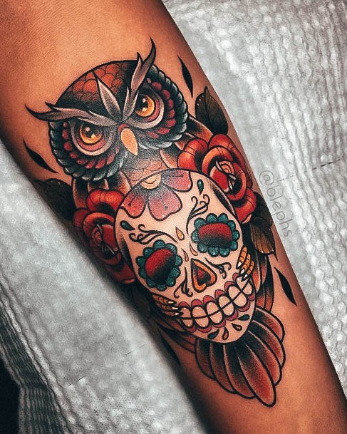 Beauteous Girls Sugar Skull Tattoos With Wol Traditional