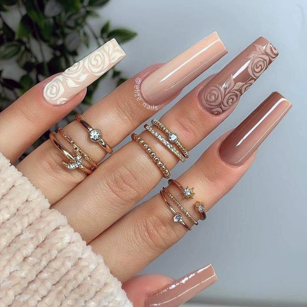 Beauteous Girls Tan Beige Dress Nails