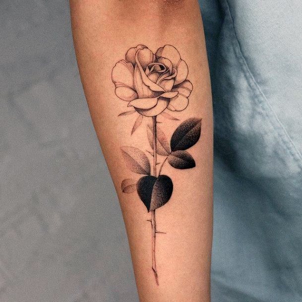 Beauteous Girls Thorns Tattoos Rose Flower