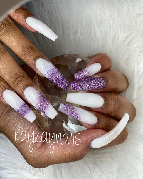 Beauteous Girls White And Purple Nails