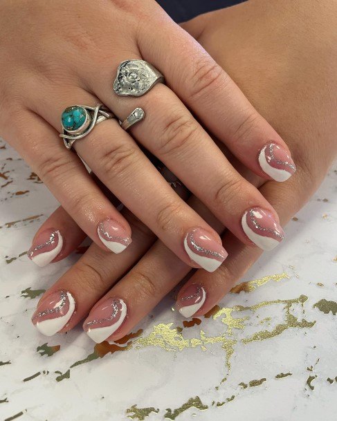 Beauteous Girls White And Silver Nails