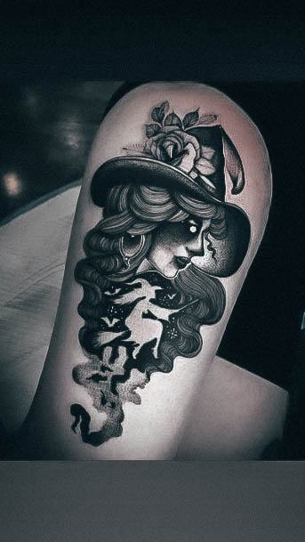 Beauteous Girls Witch Hat Tattoos