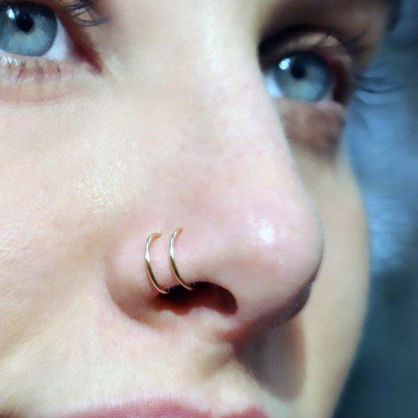 Beautifu Sleek Double Nostril Silver Hoop Nose Piercings Ideas For Girls