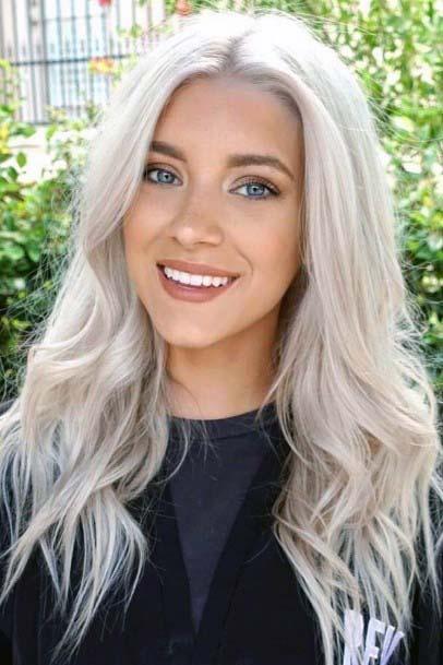 Beautiful Ashy Grey Platinum Blonde Layered And Textured Womens Hairstyle