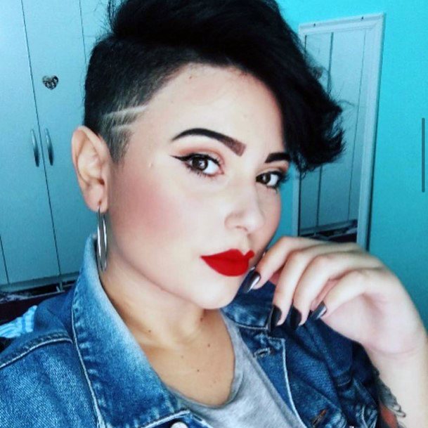 Beautiful Black Shaved Line Side Side Swept Pixie Girls Hairstyle