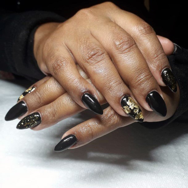 Beautiful Black With Gold Nails