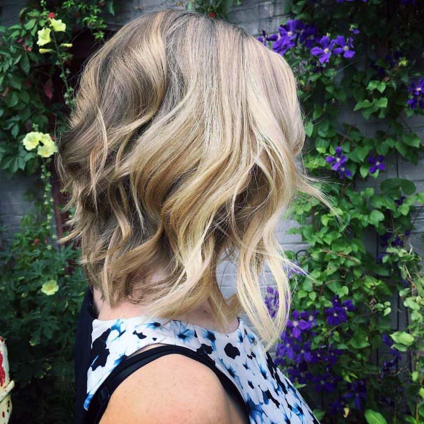 Beautiful Blonde Lob Shorter In The Back Longer In The Front Hairstyle For Women