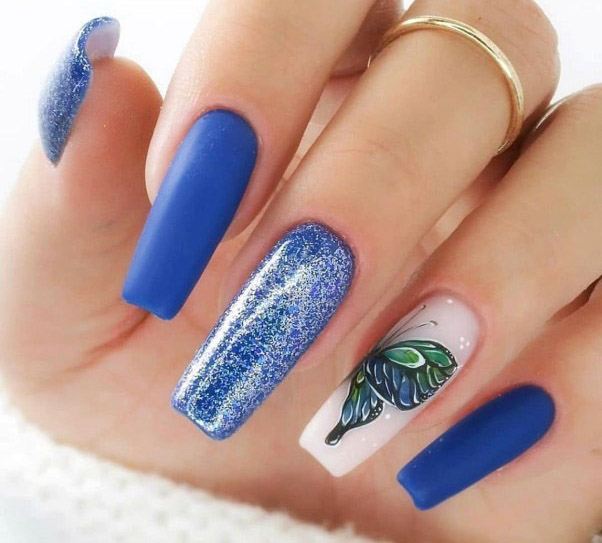 Beautiful Blue Butterfly Art On Nails Women