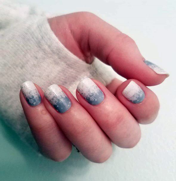 Beautiful Blue White Snow Nails Women