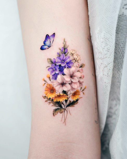 Beautiful Bouquet Tattoo Design Ideas For Women