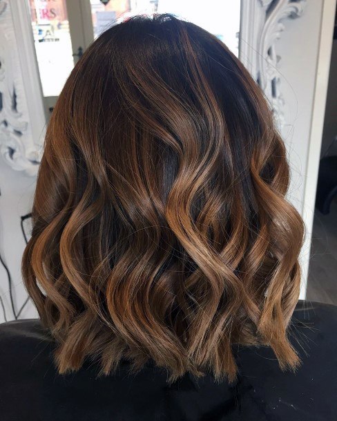 Beautiful Brunette Textured Womens Mid Length Highlights Hair