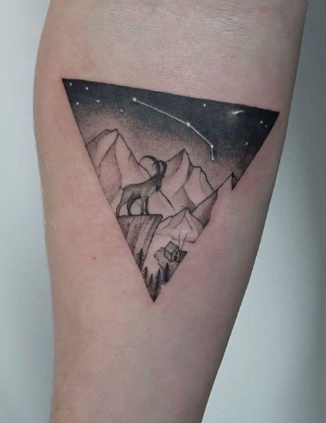 Beautiful Capricorn Tattoo Design Ideas For Women Arm Triangle Outer Space Themed