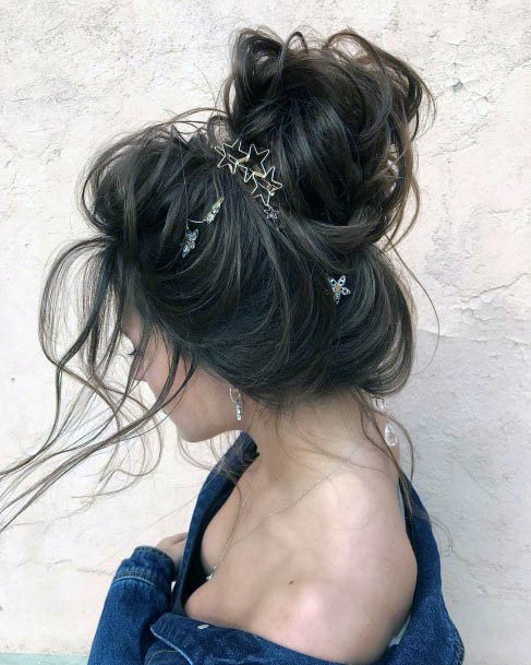 Beautiful Chestnut Brown Hair Messy High Thick Bun