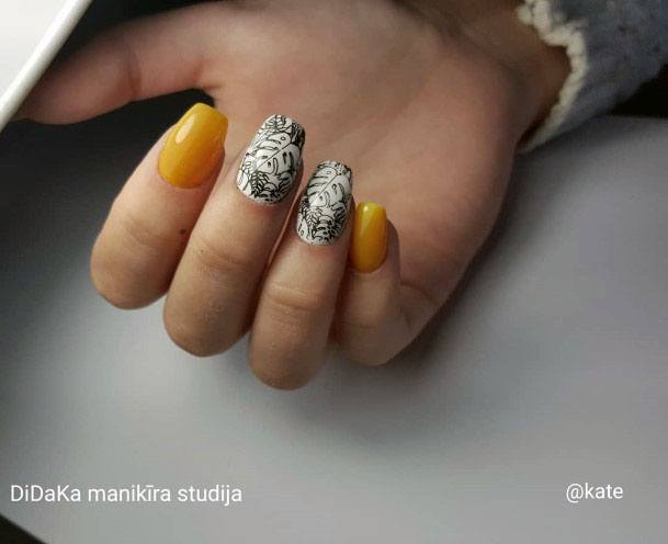 Beautiful Classy White And Yellow Nail Design For Women