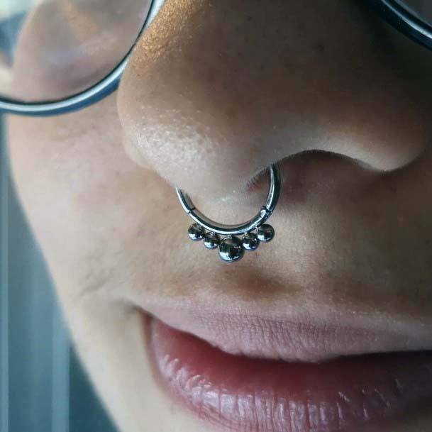 Beautiful Cool Multiple Silver Balls Septum Ring Piercing Ideas For Women