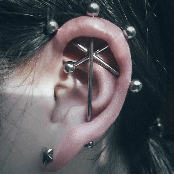 Beautiful Cool Triple Industrial Cartilage Ear Piercing Ideas For Girls