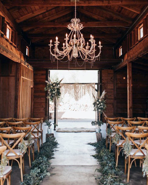 Beautiful Country Barn Wedding Ideas Greenery Pew Decorations