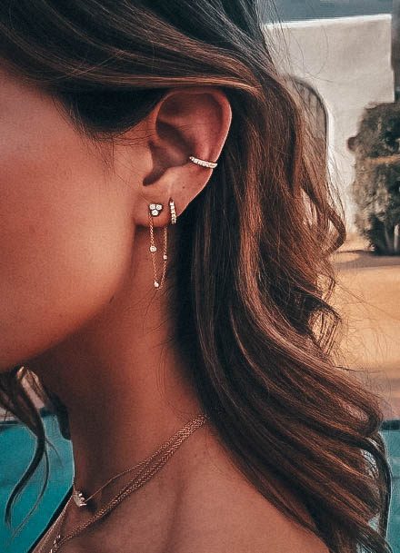 Beautiful Cute Double Lobe Chain Conch Hoop Ear Piercing Ideas For Girls