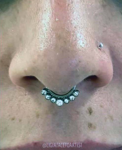 Beautiful Cute Multiple Diamond Septum Ring Trendy Nostril Body Piercing Inspiration For Girls