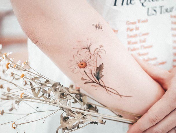 Beautiful Daisy Tattoo Design Ideas For Women Outer Forearm