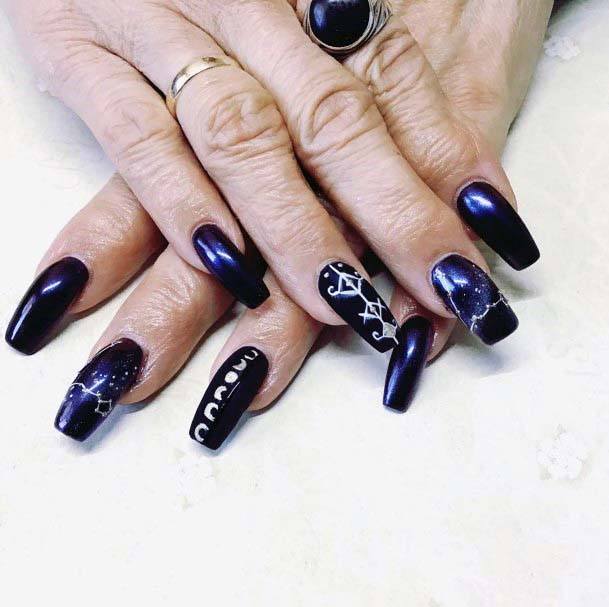 Beautiful Dark Blue Mystic Nails