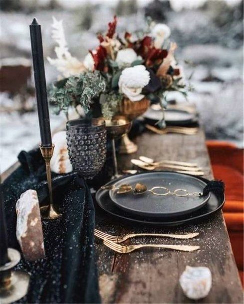 Beautiful Dark Wintery Table Decorations For Wedding Black White And Red Floral Ideas