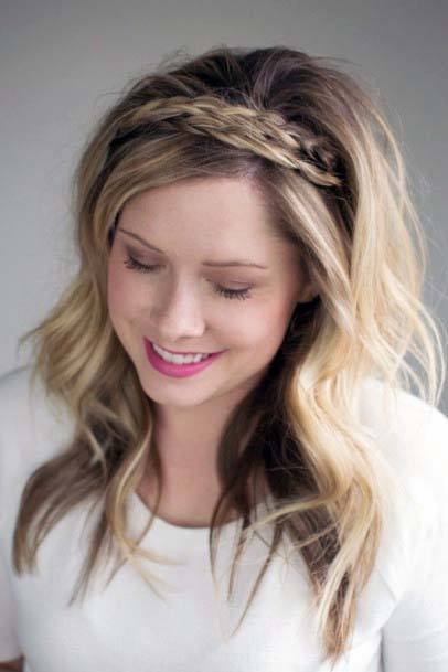Beautiful Female With Long Loose Wavy Hairstyle And Braided Crown