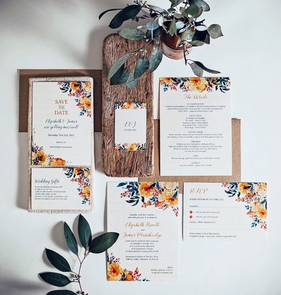 Beautiful Floral Autumn October Wedding Invitation Ideas