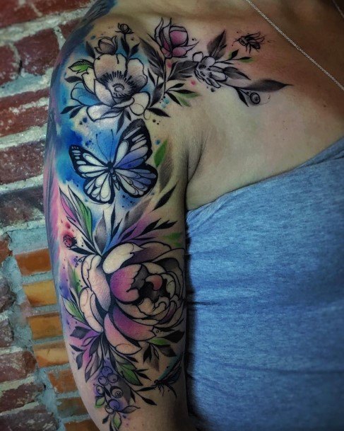 Beautiful Flower Sleeve Tattoo Design Ideas For Women