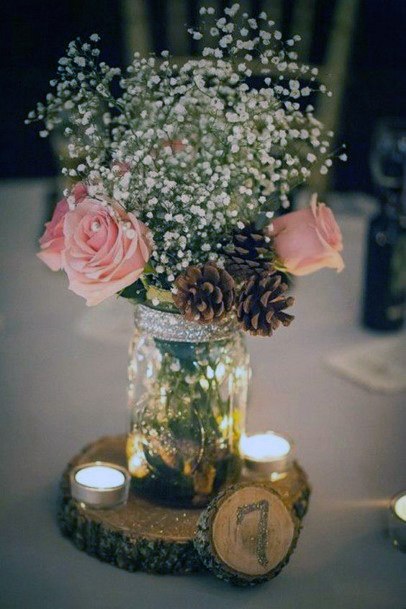 Beautiful Flowers In Mason Jar Wedding Decorations