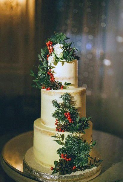 Beautiful Forest Green Winter White Wedding Cake Ideas