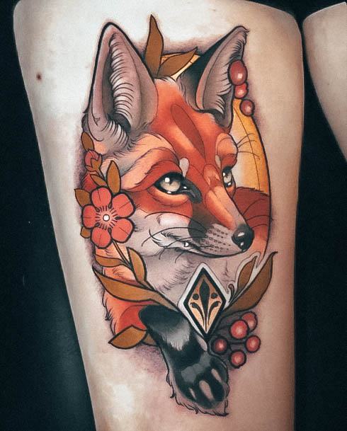 Beautiful Fox Tattoo Design Ideas For Women Neo Traditional Thigh