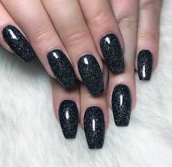 Beautiful Galaxy Black Sparkly Nails Design Ideas For Women