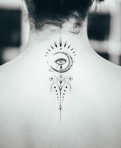 Beautiful Girly Tattoo Design Ideas For Women Eye With Moon Spine Back