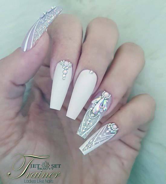 Beautiful Goddess White Nail Art With Stone For Women