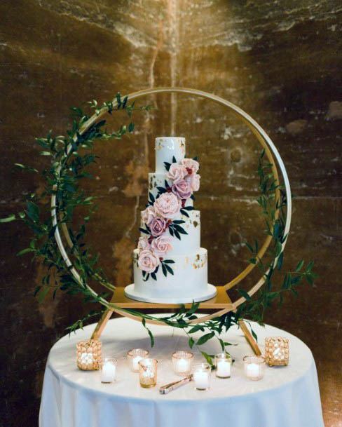Beautiful Gold Ring Arbor Wedding Cake Table Inspiration Ideas