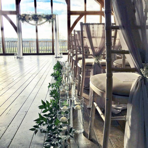 Beautiful Green Aisle Pew Decoration For Barn Wedding Ideas