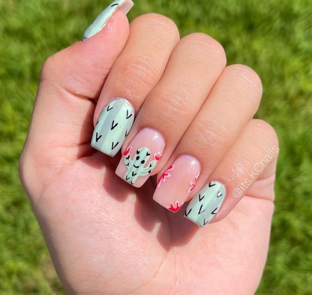 Beautiful Green And Pink Nail Design Ideas For Women