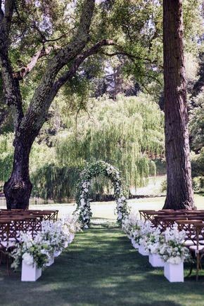 Beautiful Greenery White Flowers Floral Arch Way Outdoor Wedding Ideas