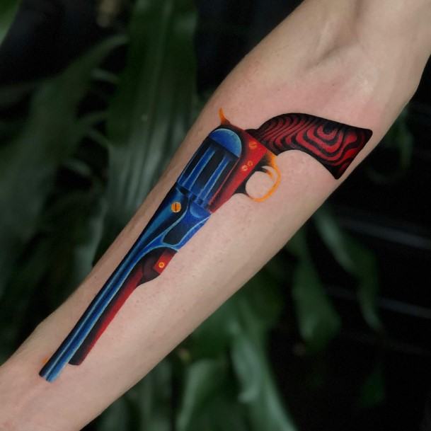 Beautiful Gun Tattoo Design Ideas For Women Colorful Modern Forearm