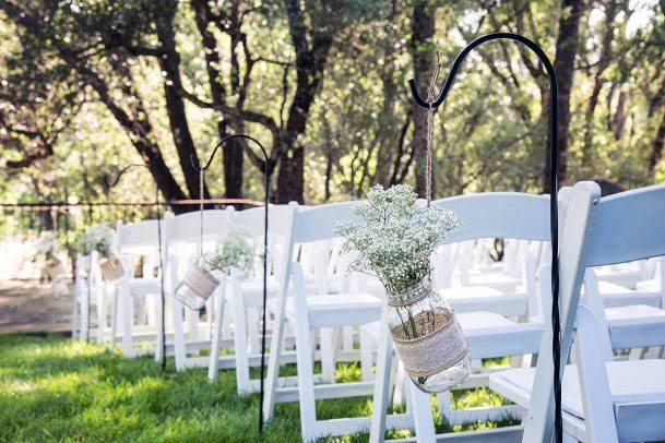 Beautiful Hanging Mason Jar Flower Bouquet Wedding Aisle Pew Decor Ideas