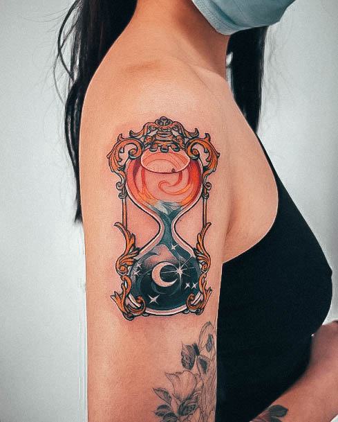 Beautiful Hourglass Tattoo Design Ideas For Women Upper Arm
